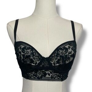 Free People Bra 32 D Black‎ Lace Bustier Intimately NWT